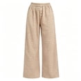 thumbnail image 5 of Stralyhd Womens Gingham Striped Pants Wide Leg Elastic Waist with Pockets Lounge Pajama Home Daily Wear Casual Summer Fall Khaki XL, 5 of 5