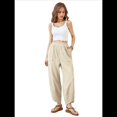 thumbnail image 2 of Pantalones Anchos y Holgados para Mujer, Estilo Palazzo Harén, Informales, con Cintura Elástica y Bolsillos, Color Albaricoque XL, 2 of 7