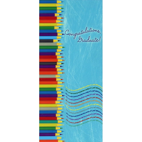 Designer Greetings Many Colored Pencils on Left Border Money Holder / Gift Card Holder Graduation Congratulations Card