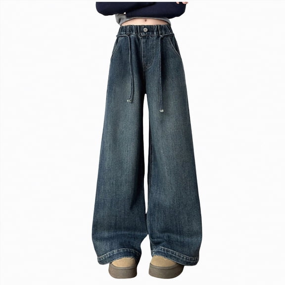 mgoYE Girls Jeans Size 10 Girls Crossover Flare Jeans Stretchy Bootcut Yoga Pants Bell Bottoms with Pockets Ripped Jeans for Girls(Blue,5-6 Years)