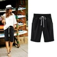 thumbnail image 2 of Bjutir Womens Shorts Summer Cotton Pants Plus Size High Waisted Shorts Lacing Beach Workout Pocket Knee Length Pants Black 5Xl, 2 of 5