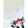 thumbnail image 5 of Gueuusu Western Toddler Baby Girls Outfits Short Sleeve Letter Printed T-Shirt Top Cow Print Bell Bottom Pants Clothes Set (Bow , 2-3 Years ), 5 of 9