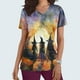 thumbnail image 1 of Fiudx Ropa de Mujer Top de Trabajo con Bolsillo y Manga Corta con Estampado de Halloween y Cuello En V para Mujer, 1 of 5