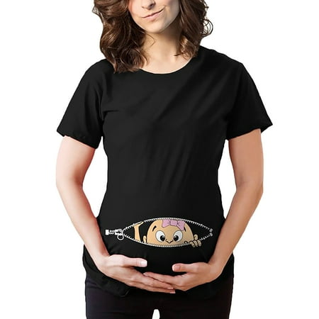

CHGBMOK Maternity Womens Tops Cute Baby Pattern Print Short Sleeve Casual T-Shirt Pregnant Tops
