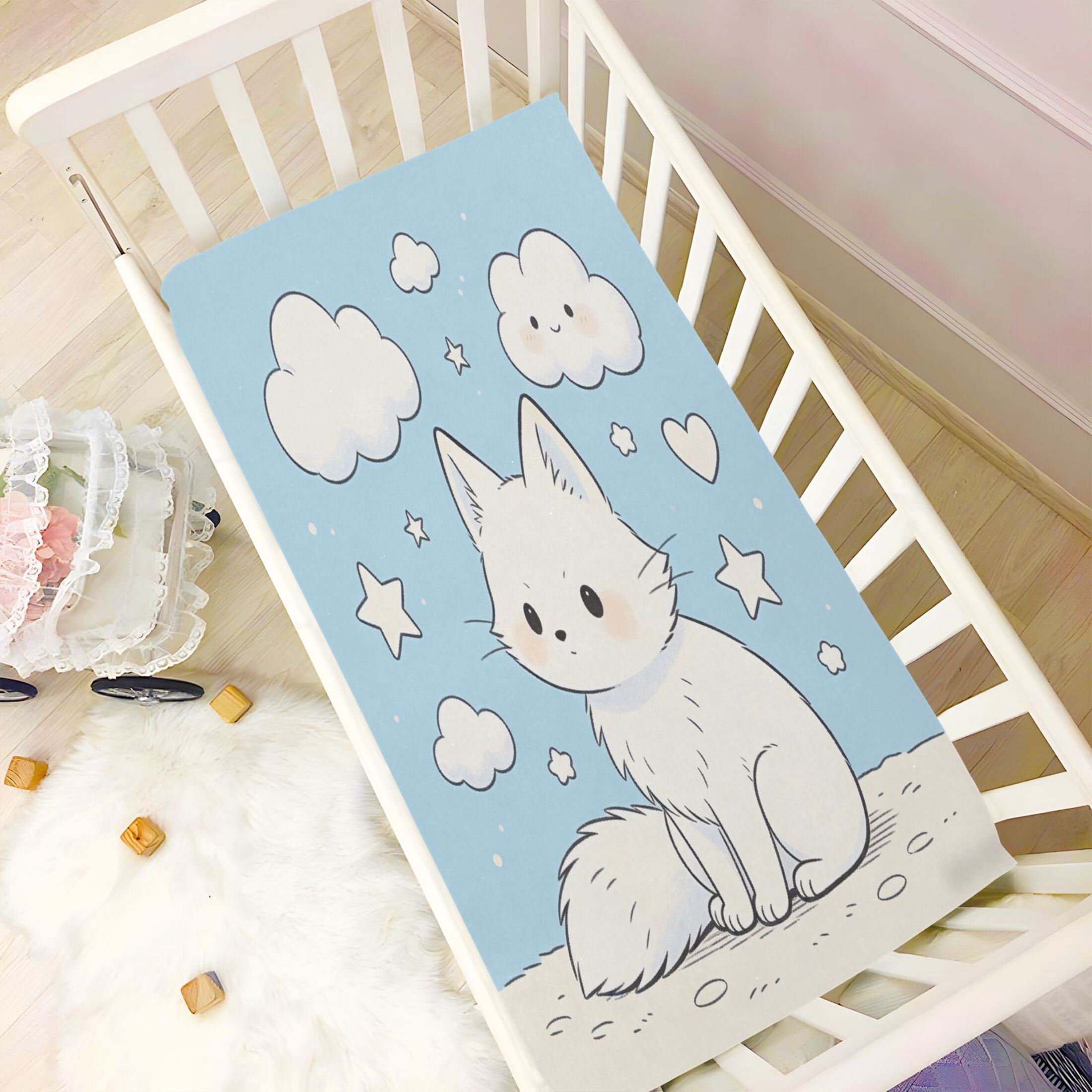 Baby Essentials 52”x 28”- Standard Cotton-like Modal Elastic- Cat Animation Design Crib Sheets for Newborns and Toddlers