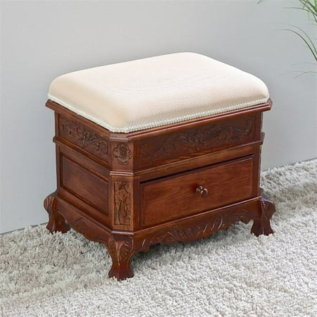 International Caravan Windsor Storage Vanity Stool in Walnut Stain