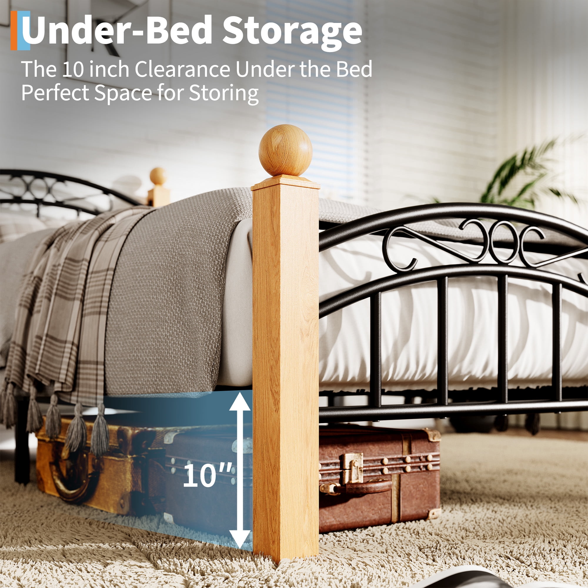 Twin/Full/Queen/King Size Platform Bed Frame with Headboard, 10-Inch Under-Bed Storage, Metal & Noise-Free Design, No Box Spring Needed