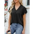 thumbnail image 2 of SHIBEVER V Neck Tops for Women Summer Shirts Casual Short Sleeve T Shirts Fashion Dolman Side Shirring Tunic Loose Solid Color White Tee Size XL, 2 of 5