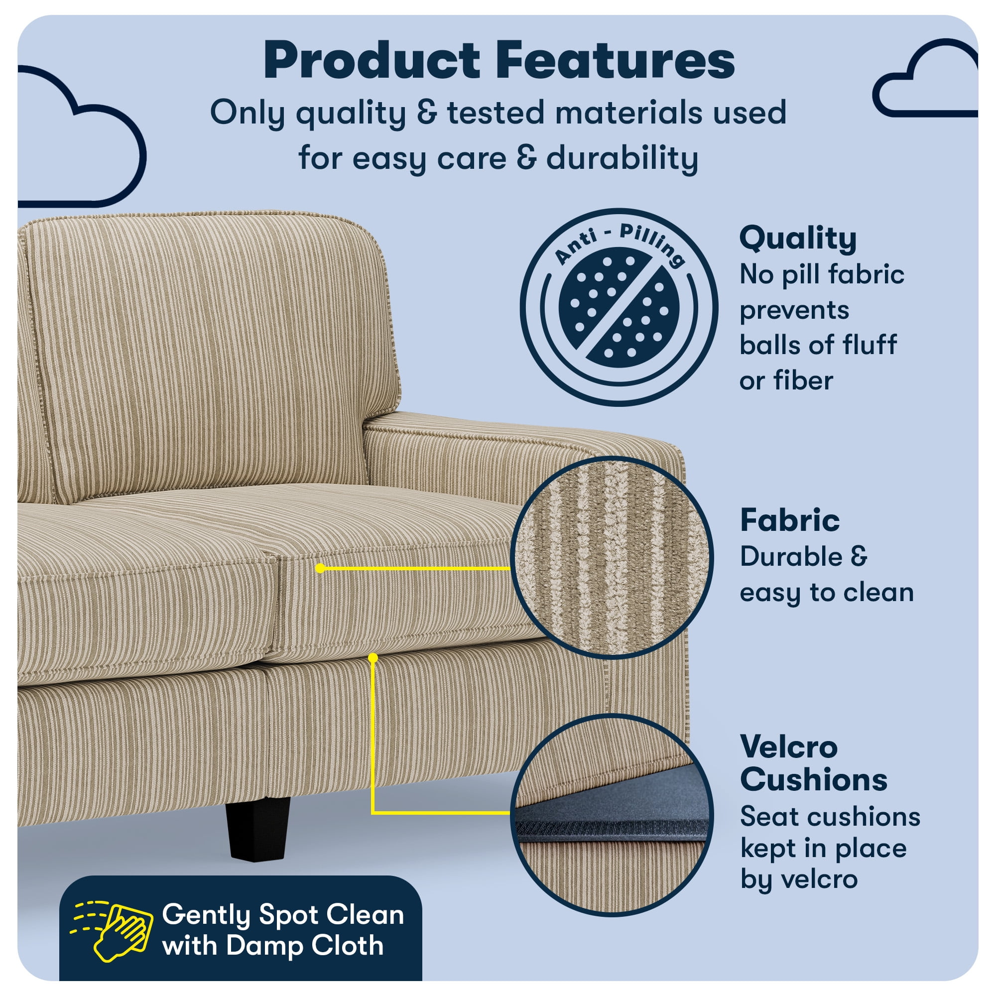 Serta Palisades 61" Track Arm Sofa, Easy Care Polyester, Loveseat for Small Spaces, Beige