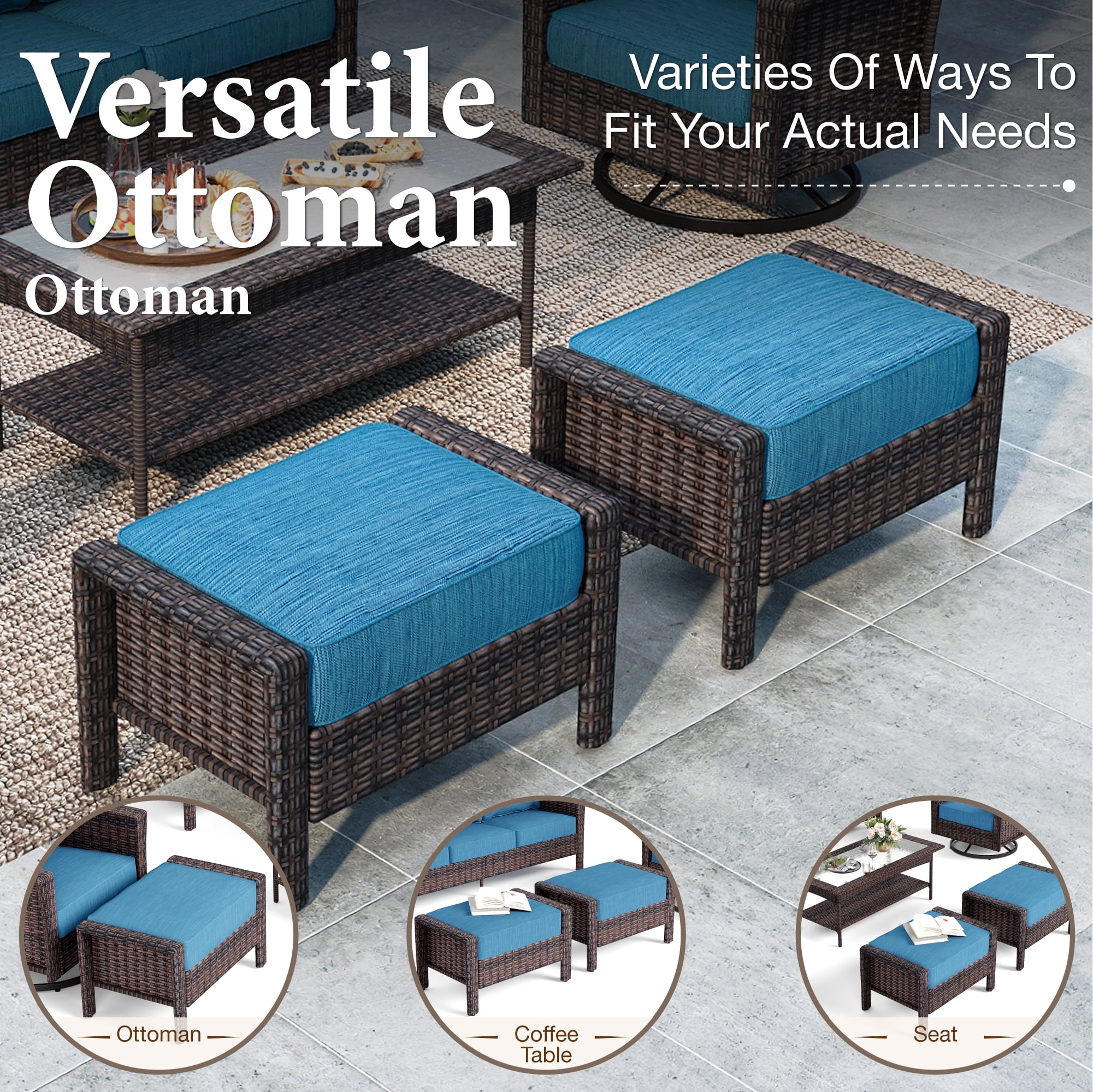 SUMMIT LIVING 9-Seat Patio Furniture Set with 56" Gas Fire Pit Table (50,000 BTU), Wicker Sectional  Outdoor Conversation Set with Swivels Chairs, Peacock-blue