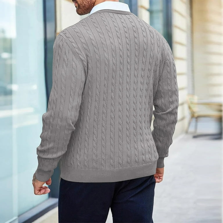 Domuza Men's Sweaters Crew Neck Long Sleeve Casual Stylish Knit Dress  Sweater Fall Winter Soft Comfy Stretch Slim Fit Business Pullover Top Gray  XL