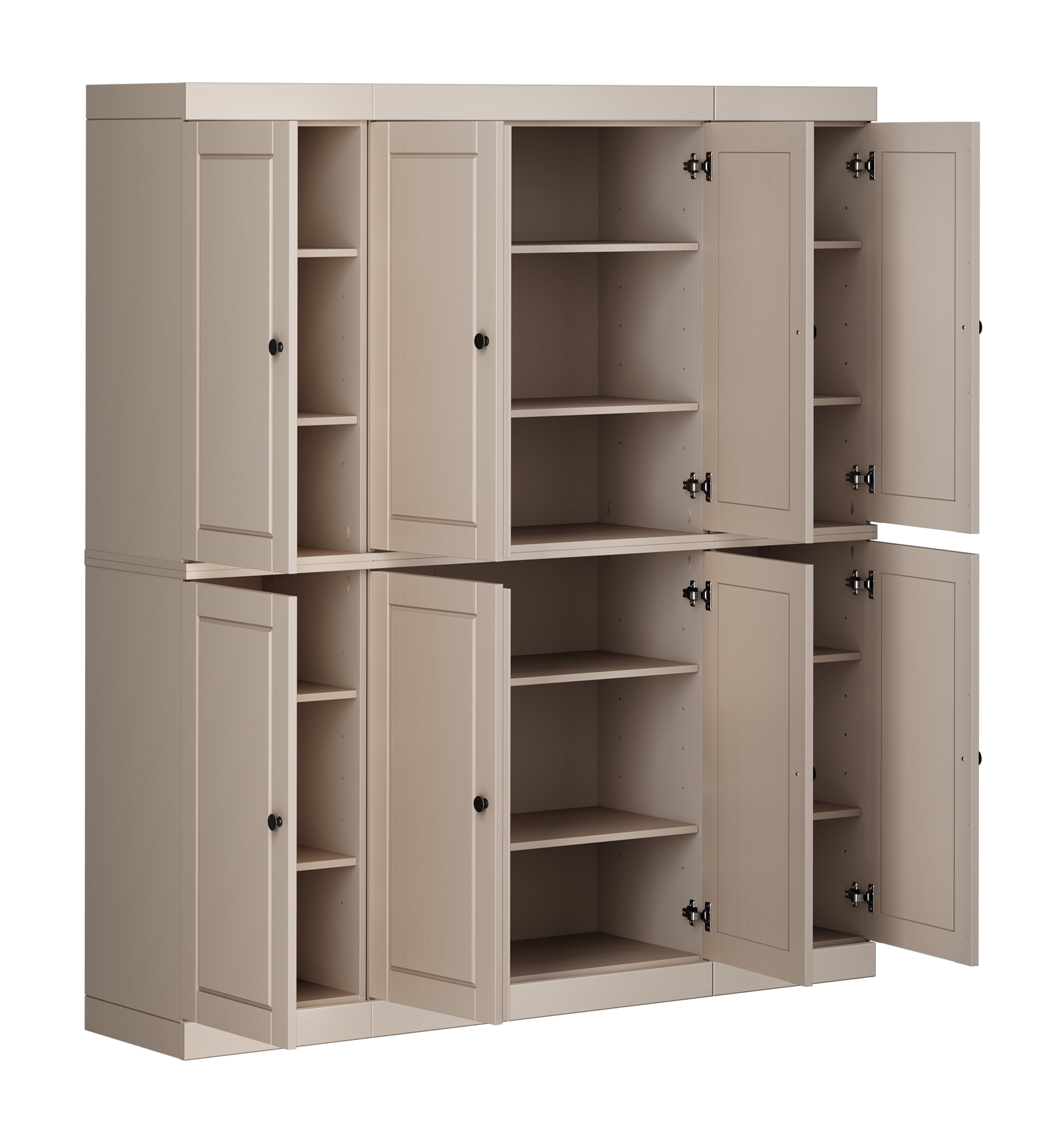 100% Solid Wood Kitchen Pantry Storage Cabinet with Solid Doors and Adjustable Shelves, Beige Wooden Modular Tall Cabinets