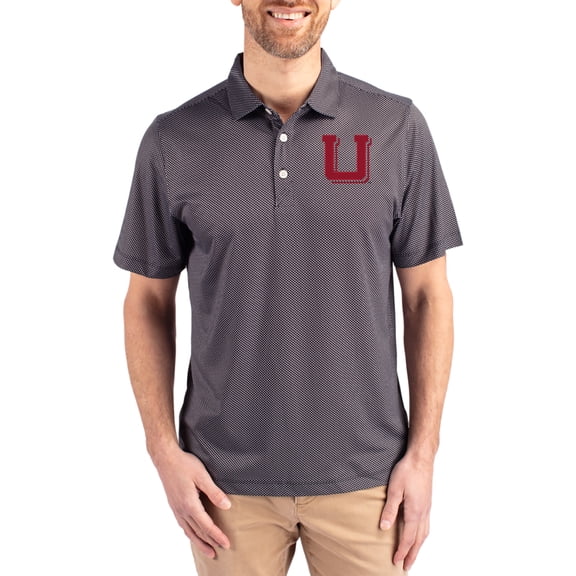 Men's Cutter & Buck Black Utah Utes Pike Eco Symmetry Print Stretch Polo
