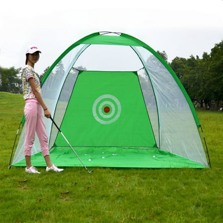 Golf Hit Training Cage Practice Net Trainer Training Aid Mat Driver Iron Set 78.74 x 55.12'' Green with Carrying Bag/ Golf Ball Line Liner Linear