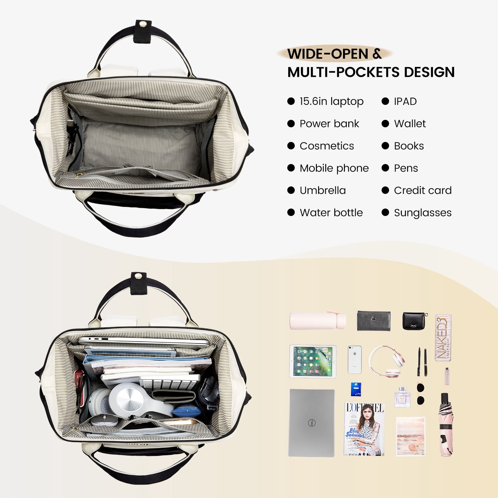 Lovevook Laptop Backpack for Women, Vintage Teacher College Nurse Work Computer Bag Fit 15.6" Laptop with USB Port, Waterproof Travel Backpack Purses