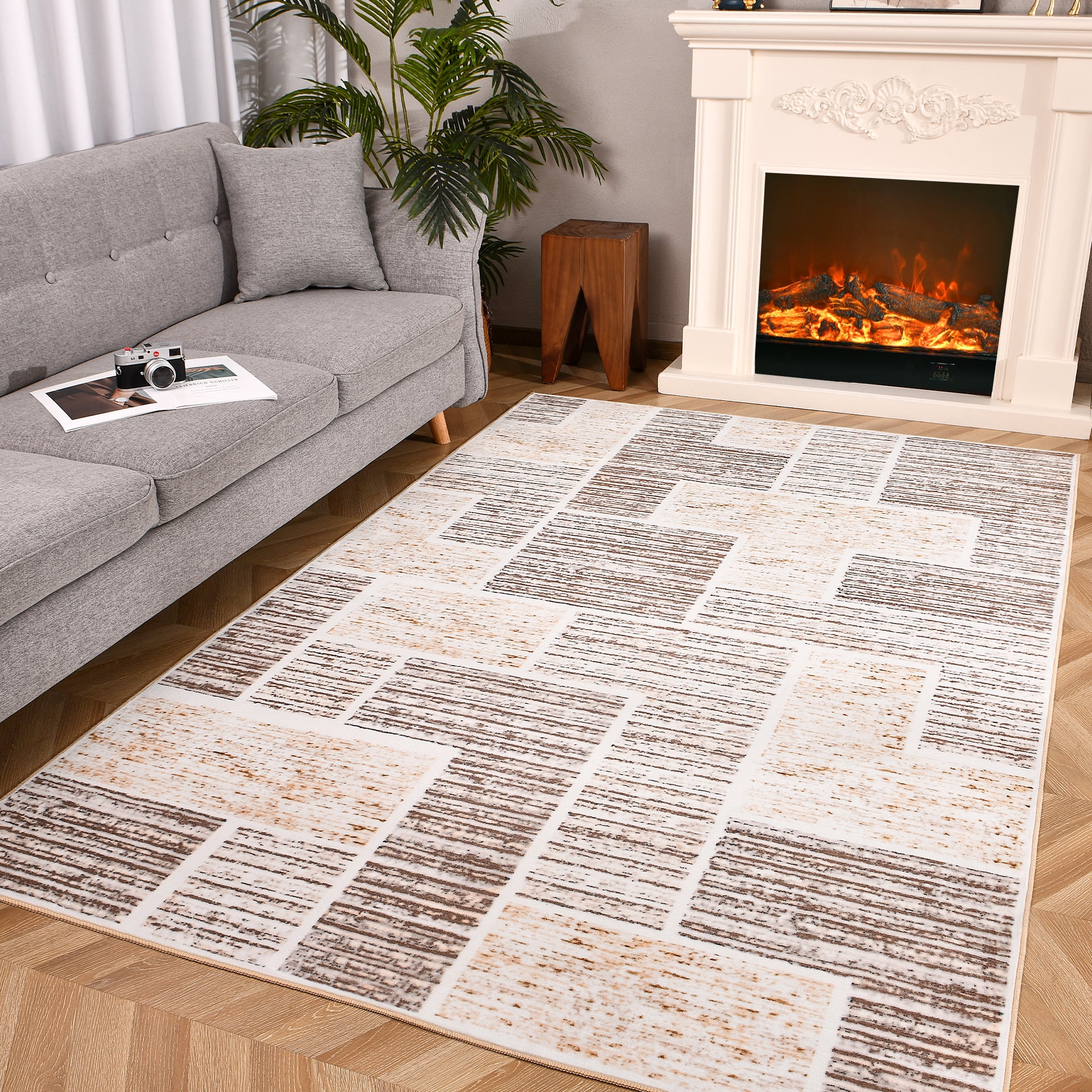 YJ.GWL Soft Retro Rugs Fluffy Modern Area Rug Carpet for Living Room Bedroom Home Decor Floor Mat,4'x6',Khaki