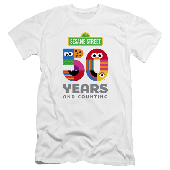 Sesame Street - 50 Years Logo - Premium Slim Fit Short Sleeve Shirt - Large