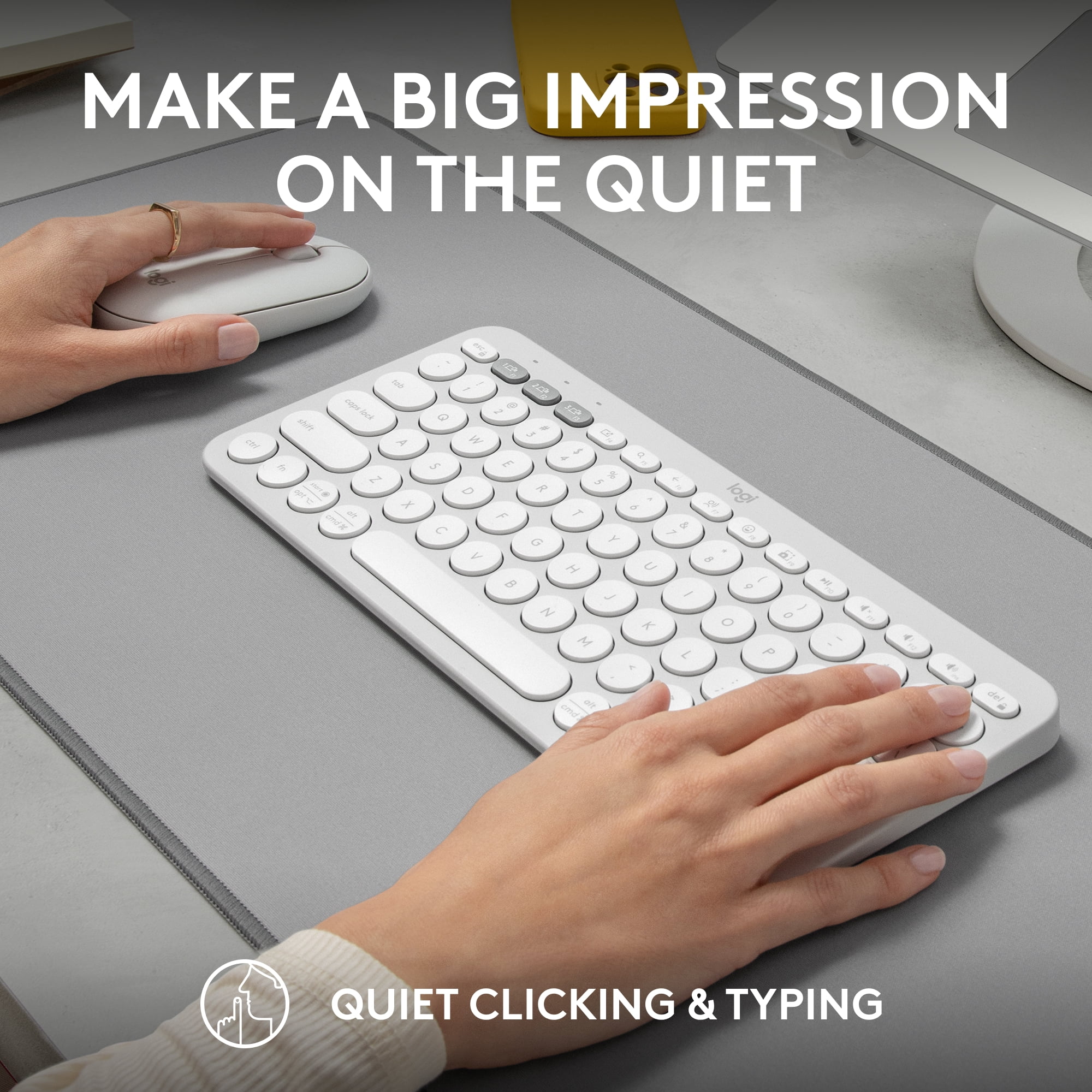 Logitech Pebble 2 Combo Wireless Quiet Keyboard and Mouse, Customisable, Logi Bolt, Bluetooth, Easy-Switch for Windows, macOS, iPadOS, Chrome - Tonal White