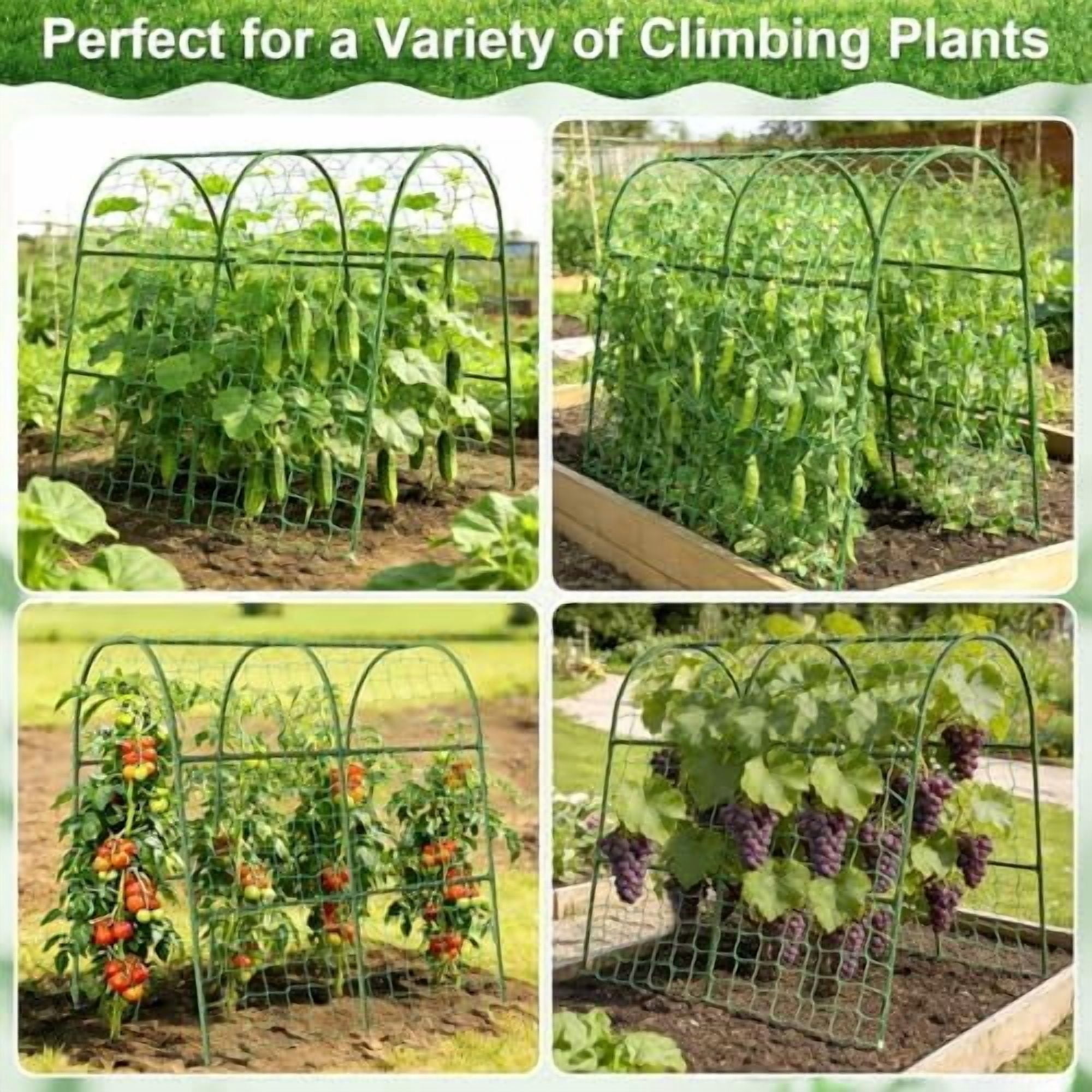 Cucumber Trellis for Raised Bed Garden, U-Shape Arch Trellis for Climbing Plants Outdoor, Metal Vegetables Trellis with Netting, Garden Trellis for Cucumber Plants Sweet Pea Bean Grape