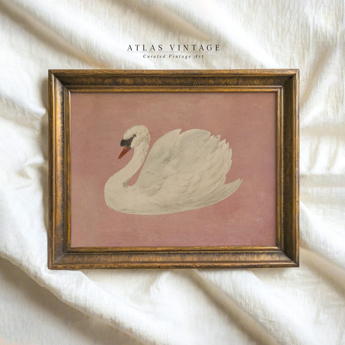 Vintage White Swan Wall Art Print, Unframed Paper Poster 24x36in