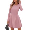 thumbnail image 3 of Vestido PRETTYGARDEN de punto plisado mini rosa manga larga M, 3 of 8