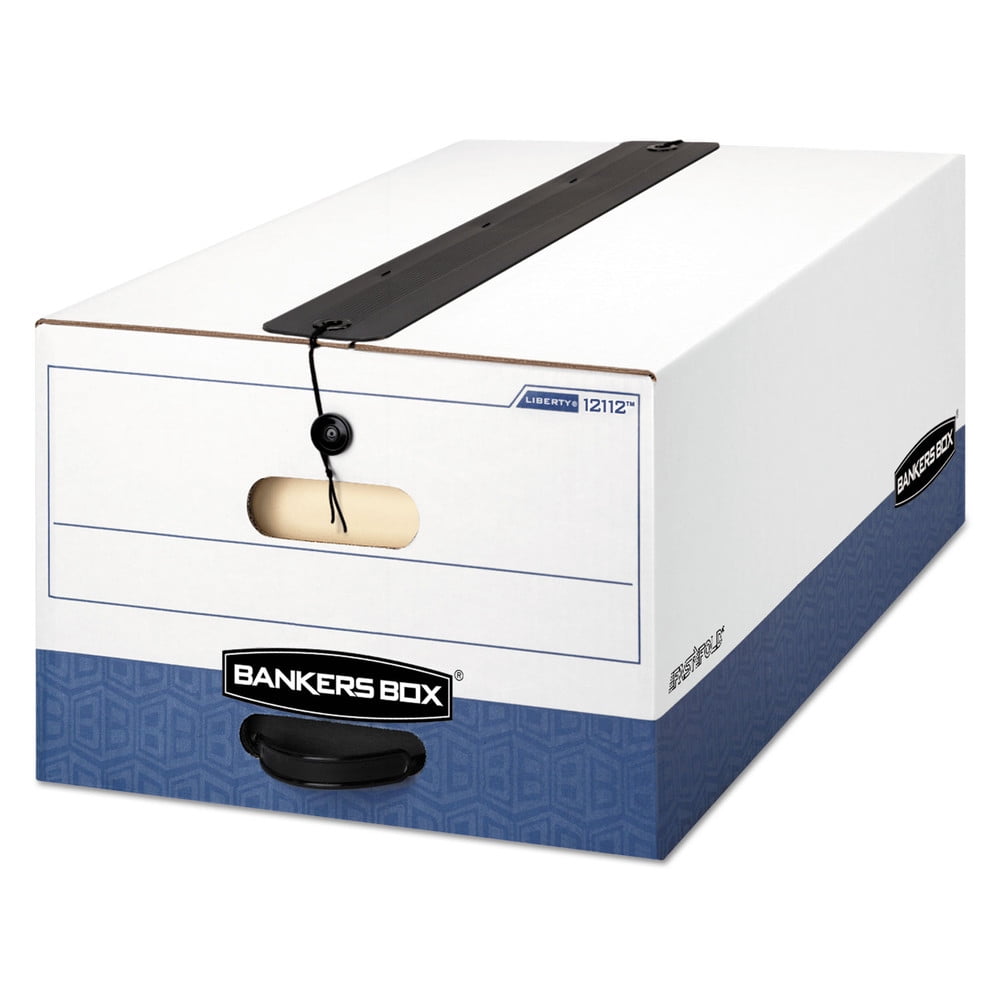 Bankers Box 12112 Liberty Plus Storage Box, Legal, String/button, White/blue (12/Carton