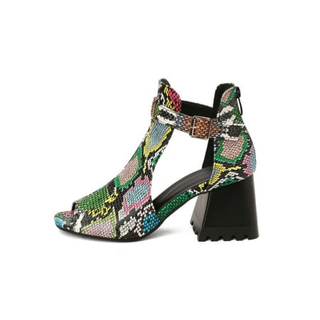 

Woobling Ladies Summer Sandals Ankle Strap Heeled Sandal Cutout Dressy Shoes Nonslip High Heels Outdoor Party Casual Shoe Colorful 7.5