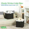 thumbnail image 2 of Wicker Cube Baskets with Liners 11 inch 2 Pack Waterproof Imitation Hand-Woven Wicker Storage Baskets for Shelves Square Wicker Baskets for Organizing Pantry Bedroom Blackish-tan, 2 of 18