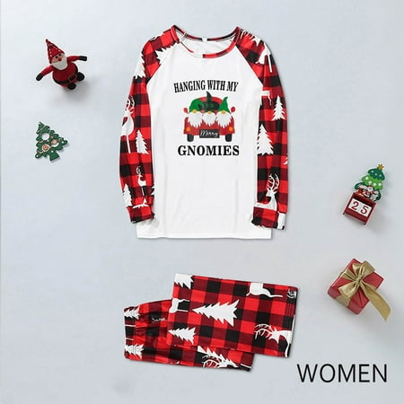 

TMOYZQ Family Christmas Pajamas Matching Sets Parent-child Gnome Printed Round Neck Long Sleeve Tee Tops with Plaid Pants Soft Loungewear Set Two Piece Sleepwear Outfits