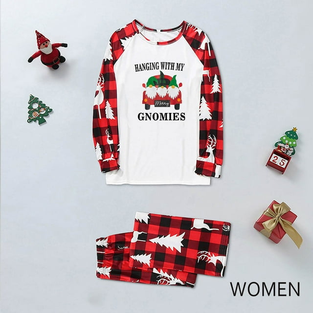 Pyjamas de Noël Noël Femmes Blouse Imprimée Hauts à Col Rond+pantalons Ensemble de Pyjamas Assortis pour la Famille Pyjamas pour Garçons en Liquidation