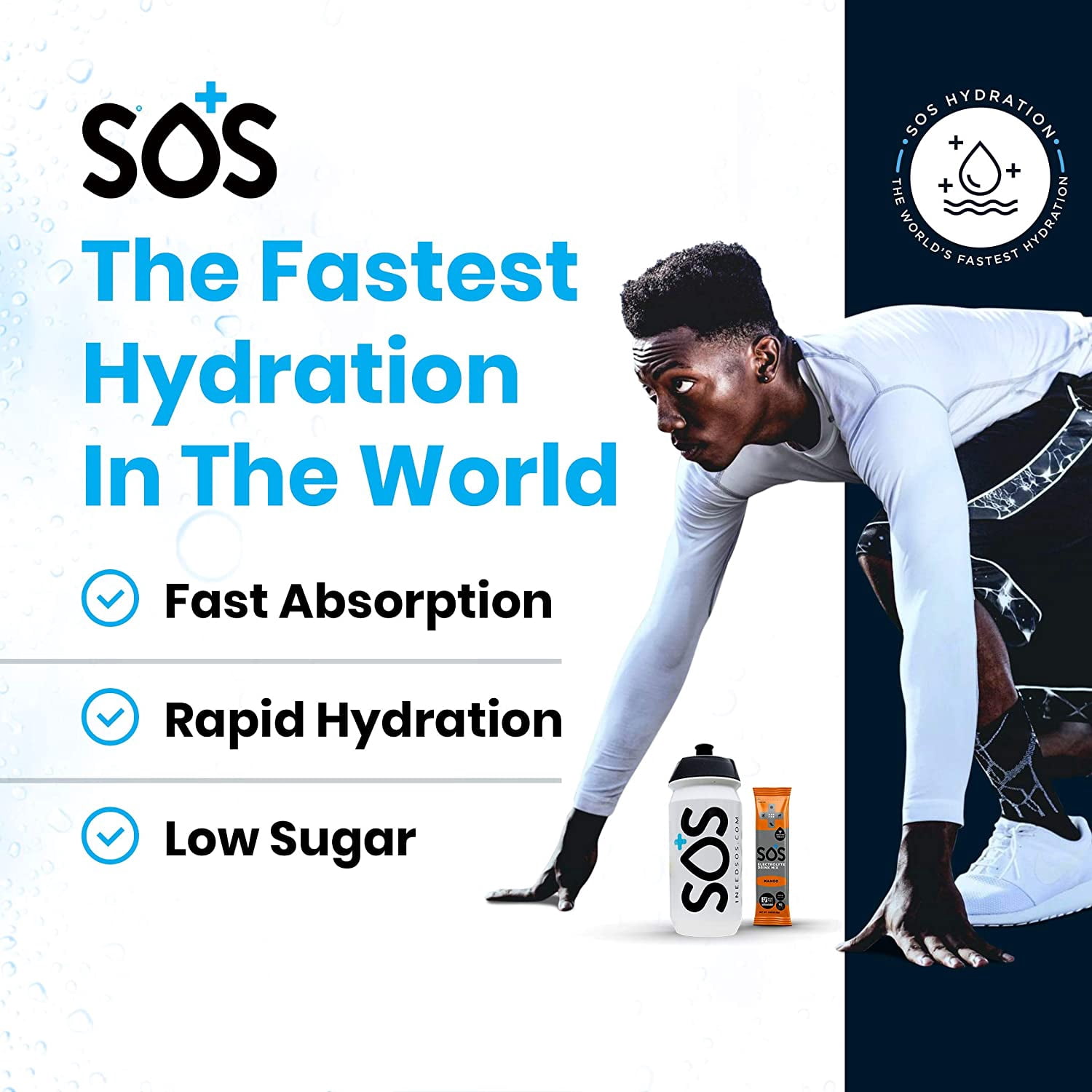 SOS Hydration Electrolyte Powder Packets Drink Mix, Berry Flavor Stick Packet
