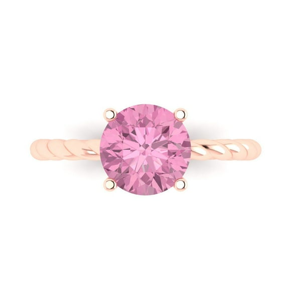 Solitaire Engagement Ring for Women - 2ct Simulated Pink Diamond in 18K Rose Gold Promise Ring