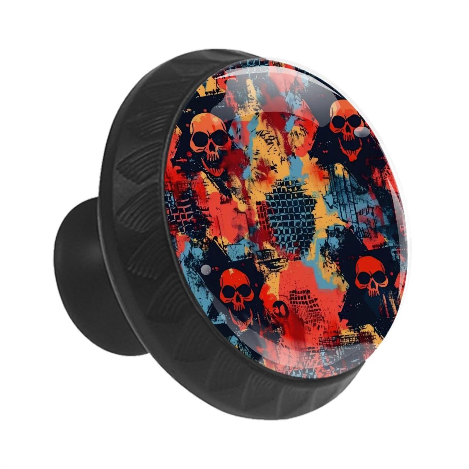 12 Pack Cupboard Knobs Crystal Clear Glass Cabinet Pulls, Round Knobs With Screws, Dresser Drawers Wardrobe Furniture Knobs Cool Skull and Camouflage Pattern