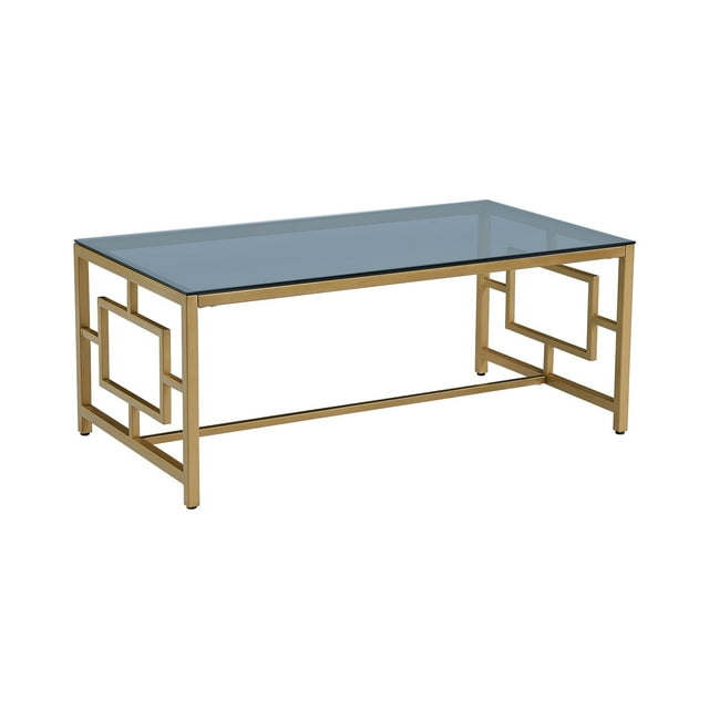 Nola Home Modern Gold Cocktail Table with Smokey Glass Top, Gold