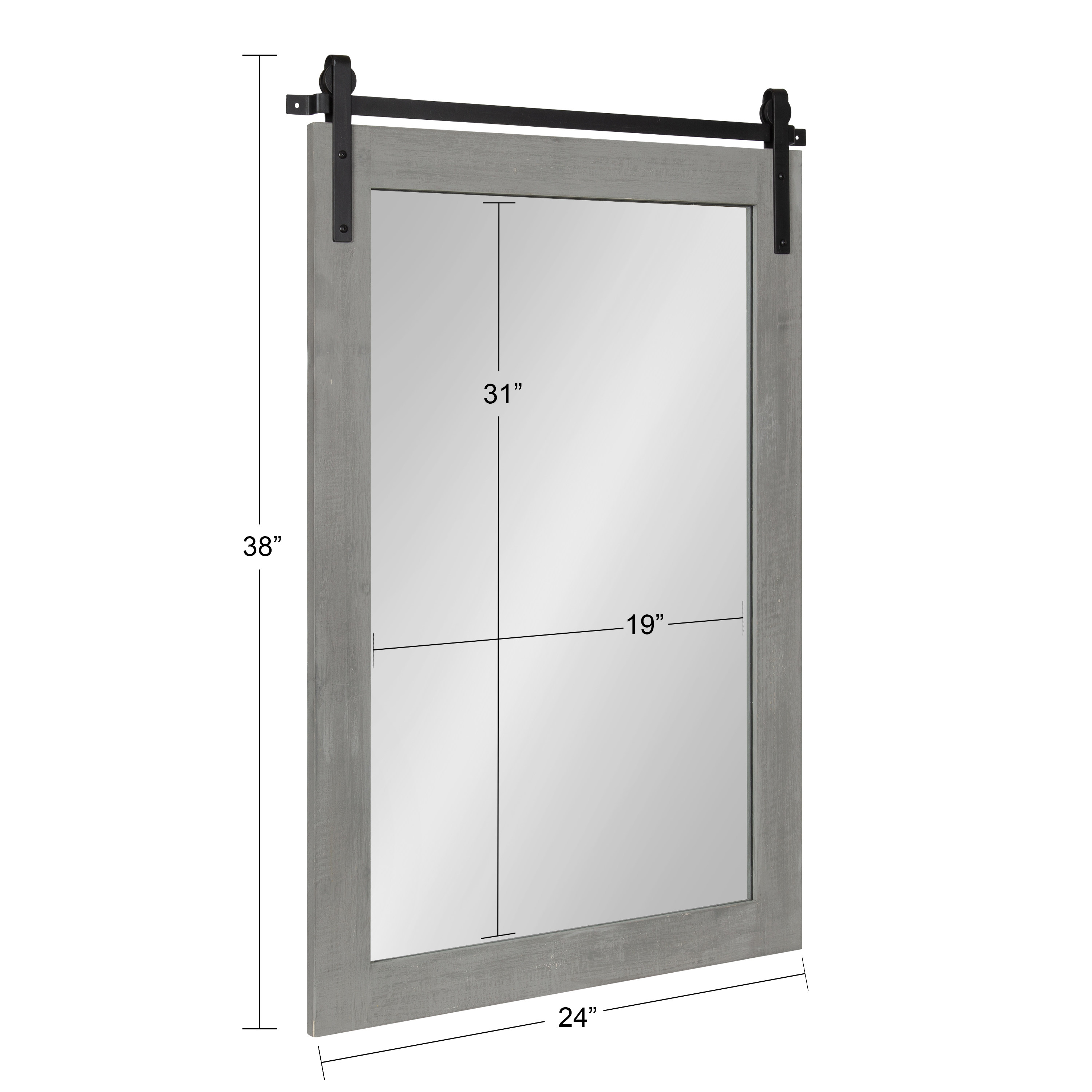 Kate and Laurel Cates Farmhouse Wall Mirror, 24 x 38, Gray, Barn Door-Inspired Rustic Mirrors for Wall