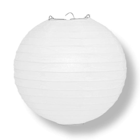 Quasimoon Paperlanterstore Lanterne Décorative en Papier - (Simple, 16 Pouces, Blanc, Nervure Uniforme) Lanterne Ronde en Papier - Idéal pour Décoration de Mariage et de Fête Ou Accent de Maison, Éclairage en Option