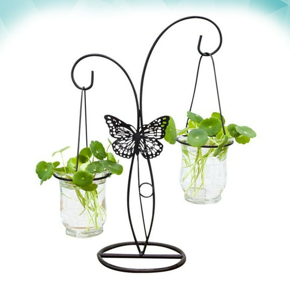 WHAMVOX  Home Ornament Iron Art Glass Vase Hydroponics Propagation Vases for Plants Planters Black
