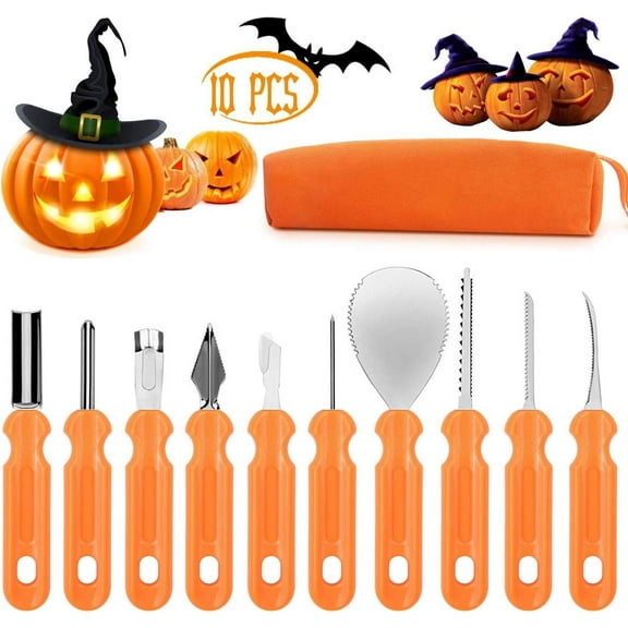 Clackibukvyz Pumpkin Carving Kit, Halloween Professional Pumpkin Cutting Supplies Tools with Carrying Bag, 10 Pcs