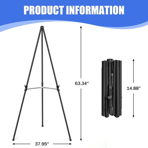 2-Pack 63" Black Portable Metal Easel - Adjustable Folding Stand w/Bag for Wedding Signs & Display