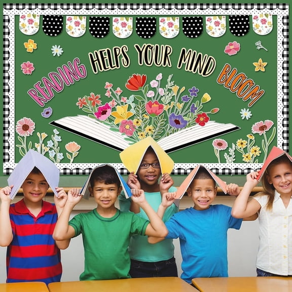 Reading Bulletin Board Decorations Spring Colorful Flowers Reading Helps Your Mind Bloom Cutouts Wildflower Floral Positive Bulletin Board for Back to School Classroom Home Chalkboard Door Wall Decor