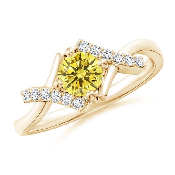 ANGARA Lab Grown Yellow Diamond Bypass Promise Ring for Women in 14K Yellow Gold (Size-5.1mm| Color-Fancy Intense| Clarity-VS) | Anniversary, Jewelry Gift for Women | Lab-Grown Yellow Diamond Ring