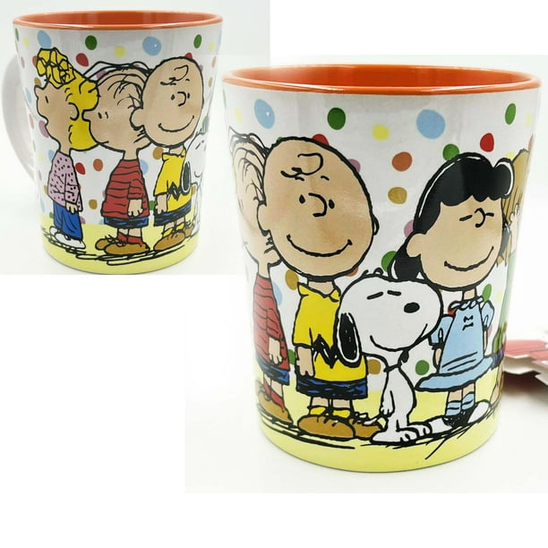 Peanuts Gang Snoopy Ceramic Mug 17 oz Charlie Brown Linus Lucy Sally Polka Dots