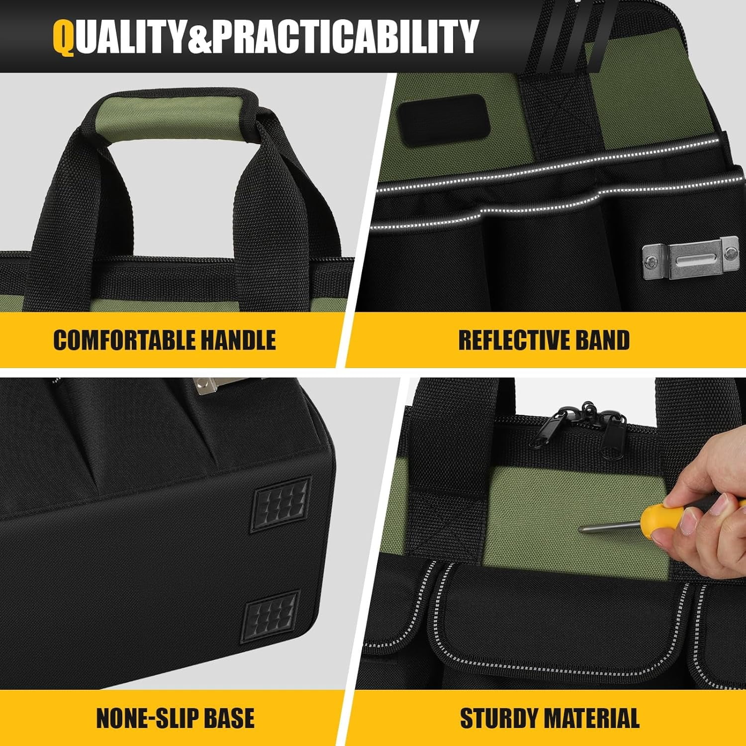Heavy Duty Tool Bag 18-Inch, 16-Pocket Portable Soft Tool Box Organizer Storage, Handle Tactical Carry Tote Empty Toolbox with Large Zipper, Father Day Dad Men Gift for Mechanic Engineer, Orange