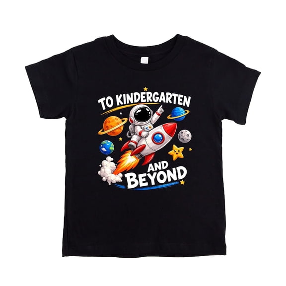 To Kindergarten and Beyond Shirt for Boys Girls Space Astronaut Rocket Back to School Tee Black Shirt Youth Small