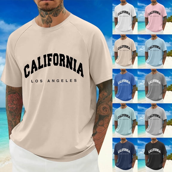 Mens Oversized T Shirt Quarter Sleeve Big & Tall Beach Vacation Short Sleeve Shirts Snug Fit Printing Round Neck Summer Casual Outdoor Basic Activewear
