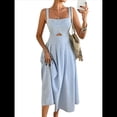 thumbnail image 3 of Vestido Midi de Verano con Tirantes Finos, Botones y Lazo Frontal para Mujer, Estampado Floral Azul M, 3 of 10