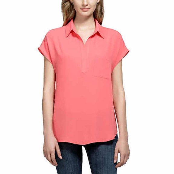 Pleione Ladies Short Sleeve Y-Neck Blouse