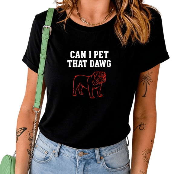 Black Can I Pet That Dawg Red Bulldog Line Art Graphic Tees Print Tshirt Shirts Dog Lover Casual Tops S-5XL