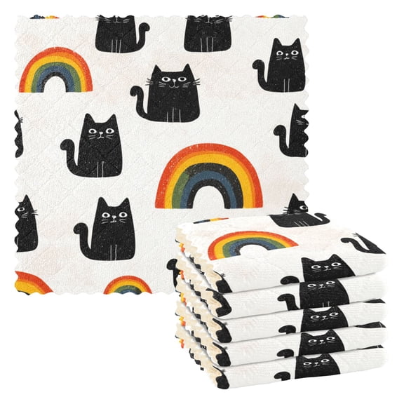 6 Pieces of Kitchen Towels 11x11Inch Kitchen Dish Cloths Kitchen Dish Towels Reuseable Cleaning Cloths Cat Seamless