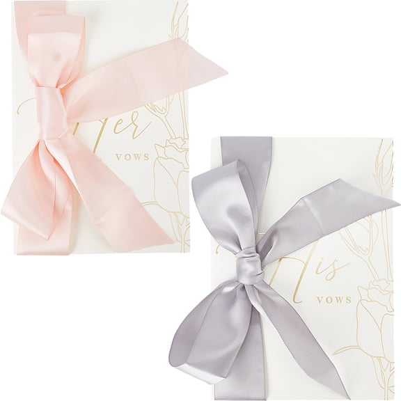 2Pcs Wedding Vows Cards with Ribbons Gold Foil Folded His and Hers Vow Books Flower Pattern Elegant Envelopes Wedding Gift Registry Ideas for Bride and Groom White 7.91x5.59inch DIY Mixed Color